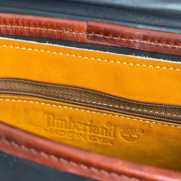 Women's Vintage Timberland Black & Brown Leather Crossbody Messenger Bag Purse - Picture 4 of 12